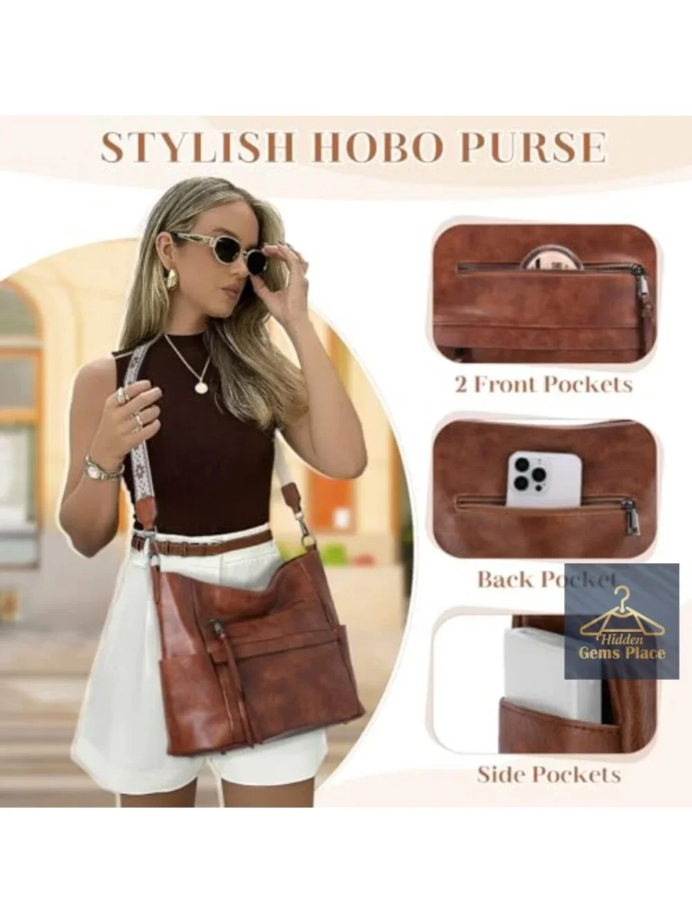 Medium Hobo Bag with Wallet Set, Vegan Leather Crossbody Tote, Detachable